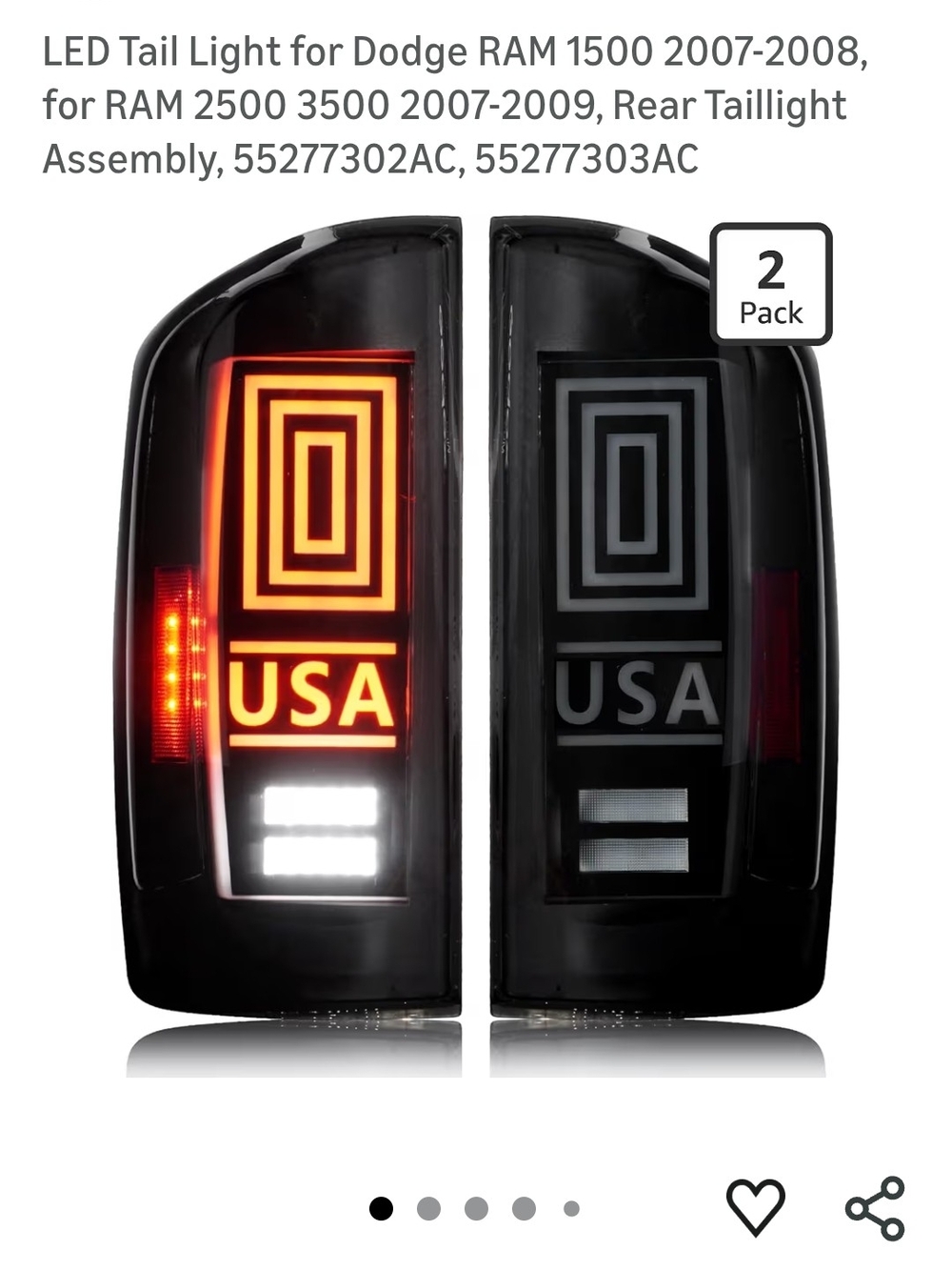 Tresound LED Taillights Lights with USA Accent - 2009 Pair Dodge Ram 2500 3500